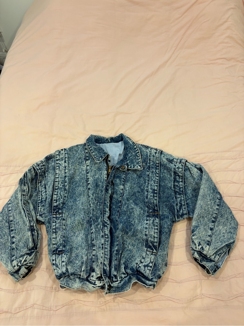 Vintage Acid Wash Denim Bomber Jacket - Blue